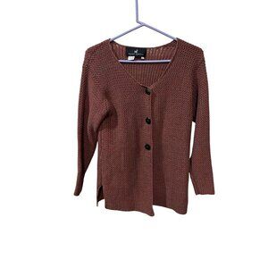 Peruvian Connection Asymmetrical Button Knit Cotton Sweater in Dusty Rose M